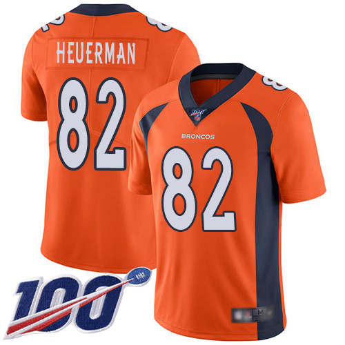 Men Denver Broncos #82 Jeff Heuerman Orange Team Color Vapor Untouchable Limited Player 100th Season Football NFL Jersey